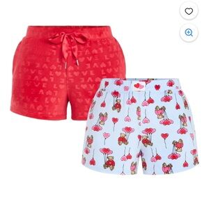2 PAIR! Women's Red and White Printed Shorts Set